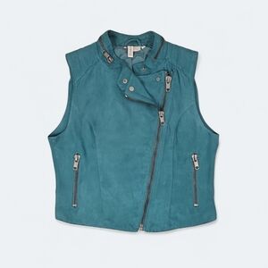H & M Divided Teal Sleeveless Modern Moto Vest Size 6